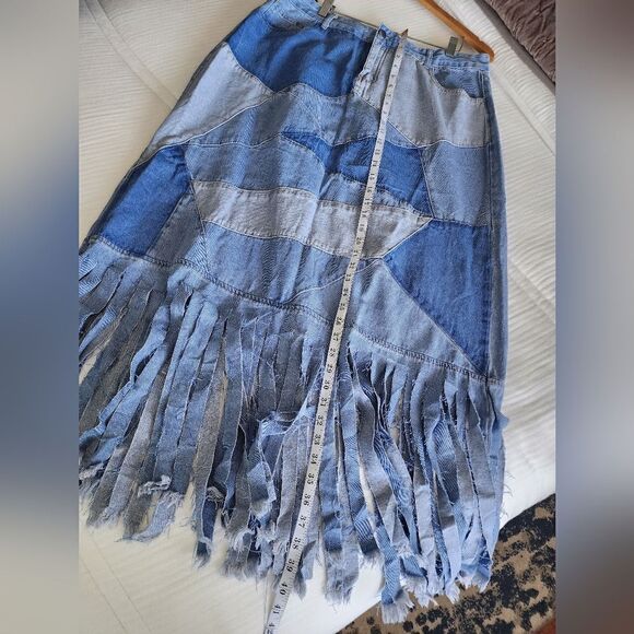 XPLUSWEAR distressed patchwork denim midi skirt - Picture 8 of 11